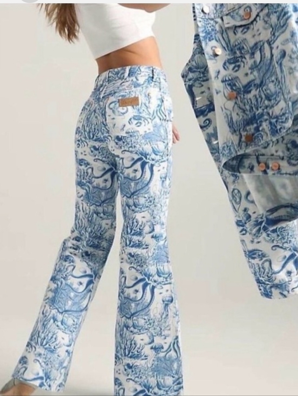 Wrangler Blue and White Nautical Print 622 Flared Pants - Picture 3 of 16